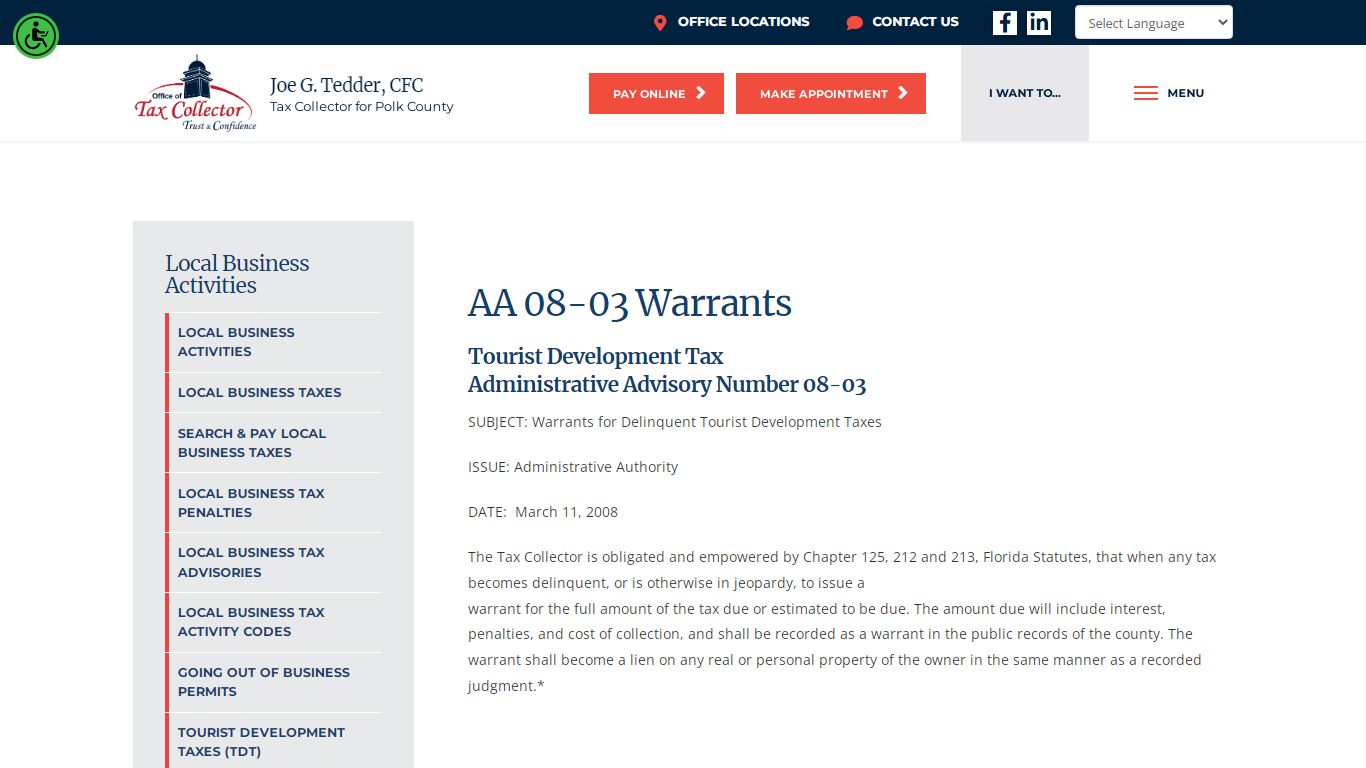AA 08-03 Warrants - Polk County Tax Collector